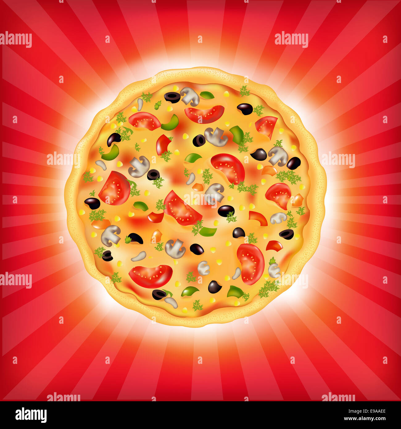 Sunburst Background With Pizza Stock Photo
