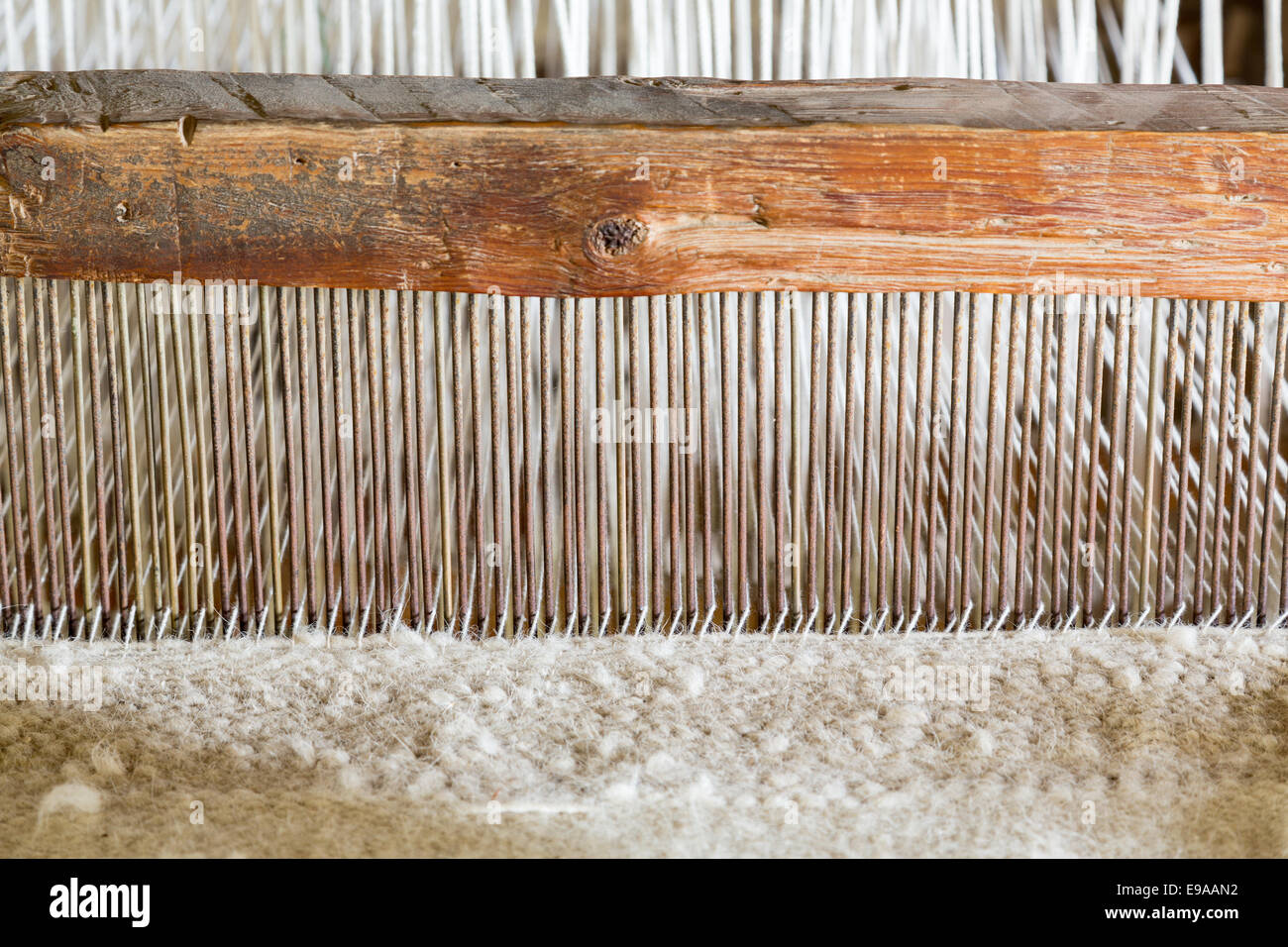 Old weaving loom in spanish mission Stock Photo