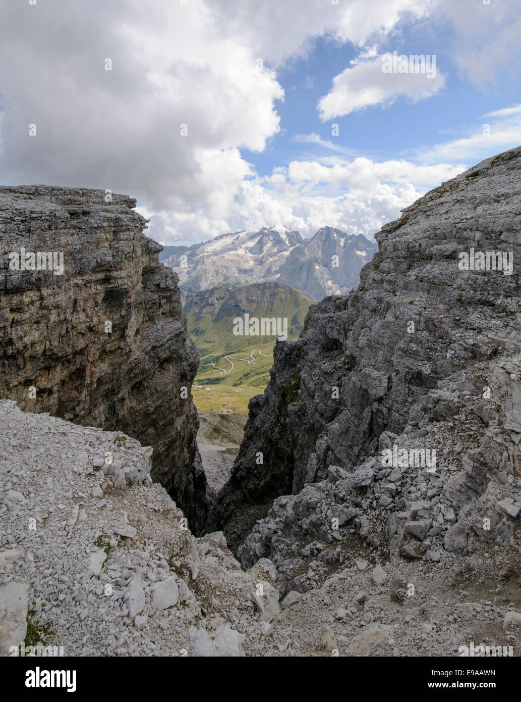 the peak of Sass Pordoi (2952m) Dolomites, italy Stock Photo