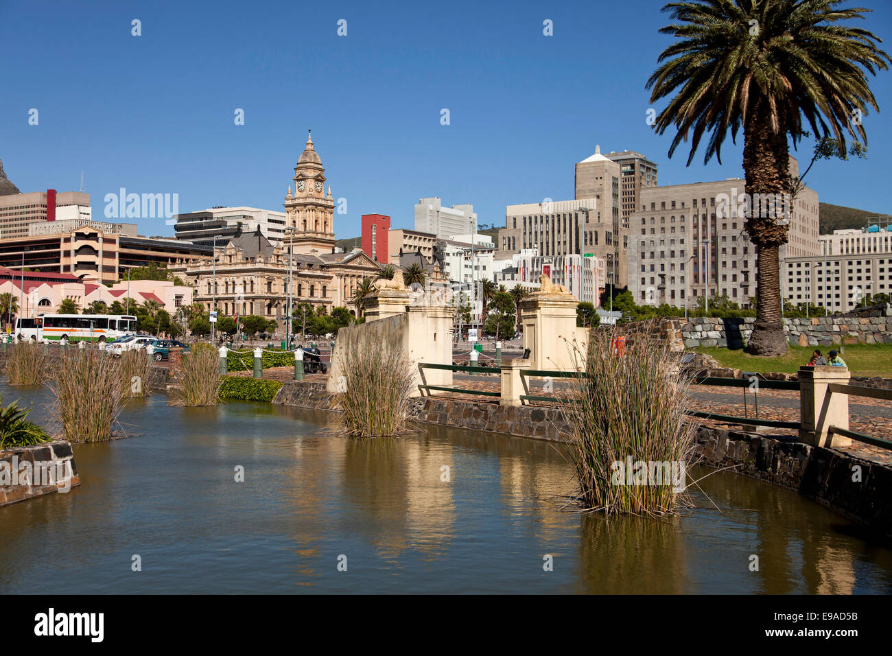 Cityscape  with Castle of Good Hope moat and the City Hall,  Cape Town, Western Cape, South Africa Stock Photo