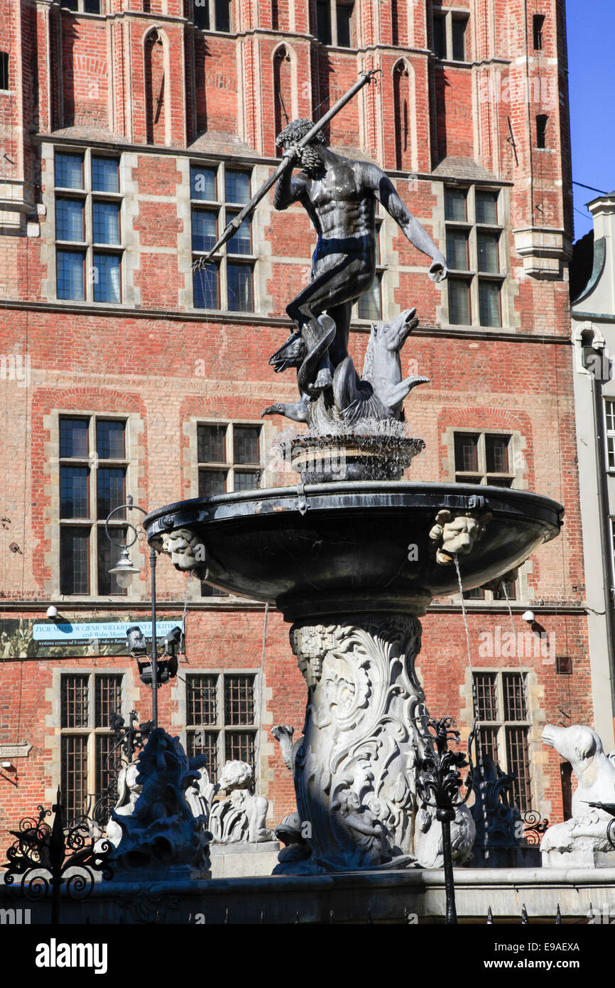 The Fountain Of Neptune, In Front Of The Old Town Hall Gdansk, Poland 