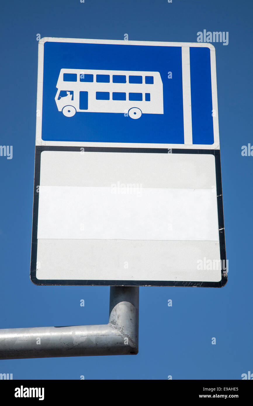 Blue Bus Sign on Blue Sky Background Stock Photo - Alamy