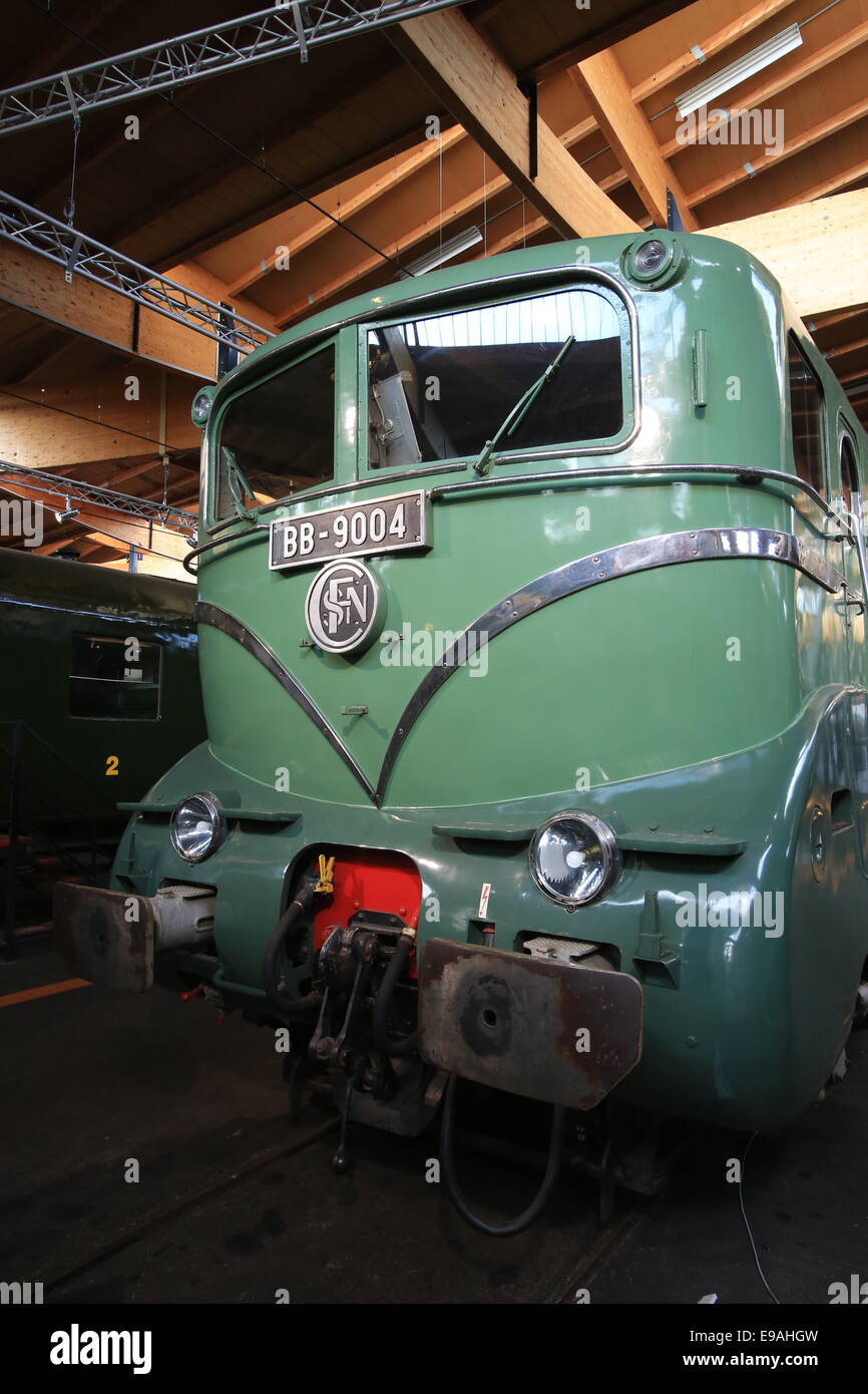 The Cité du Train (English: City of the Train or Train City), situated in Mulhouse, France, is the biggest railway museum in FR Stock Photo