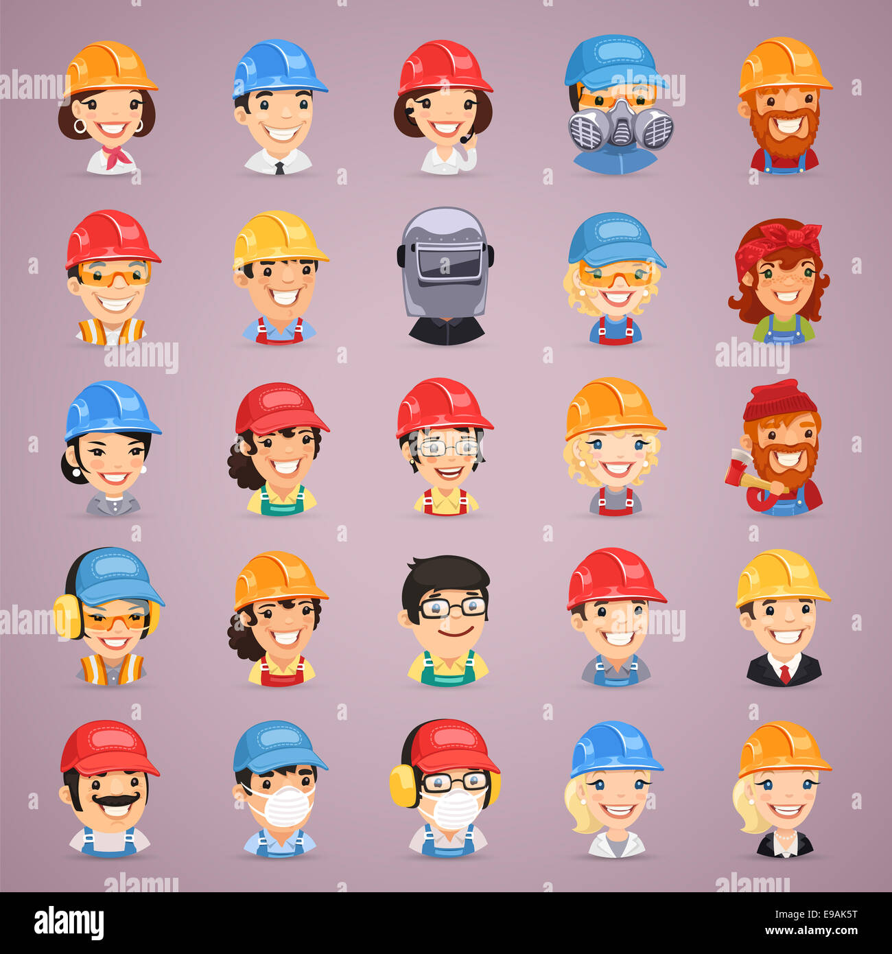 Builders Cartoon Characters Icons Set Stock Photo - Alamy