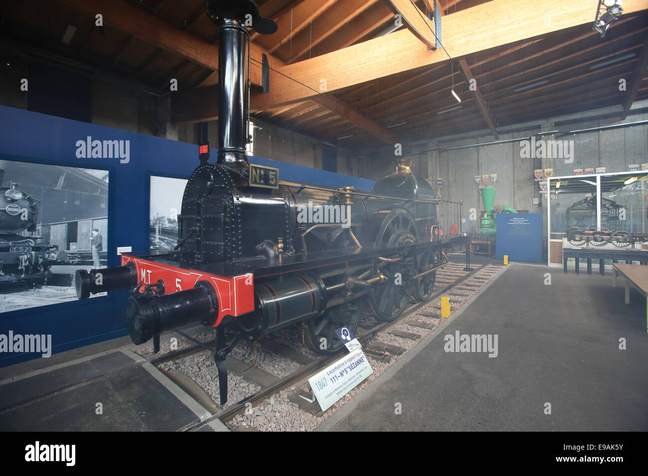 The Cité du Train (English: City of the Train or Train City), situated in Mulhouse, France, is the biggest railway museum in FR Stock Photo