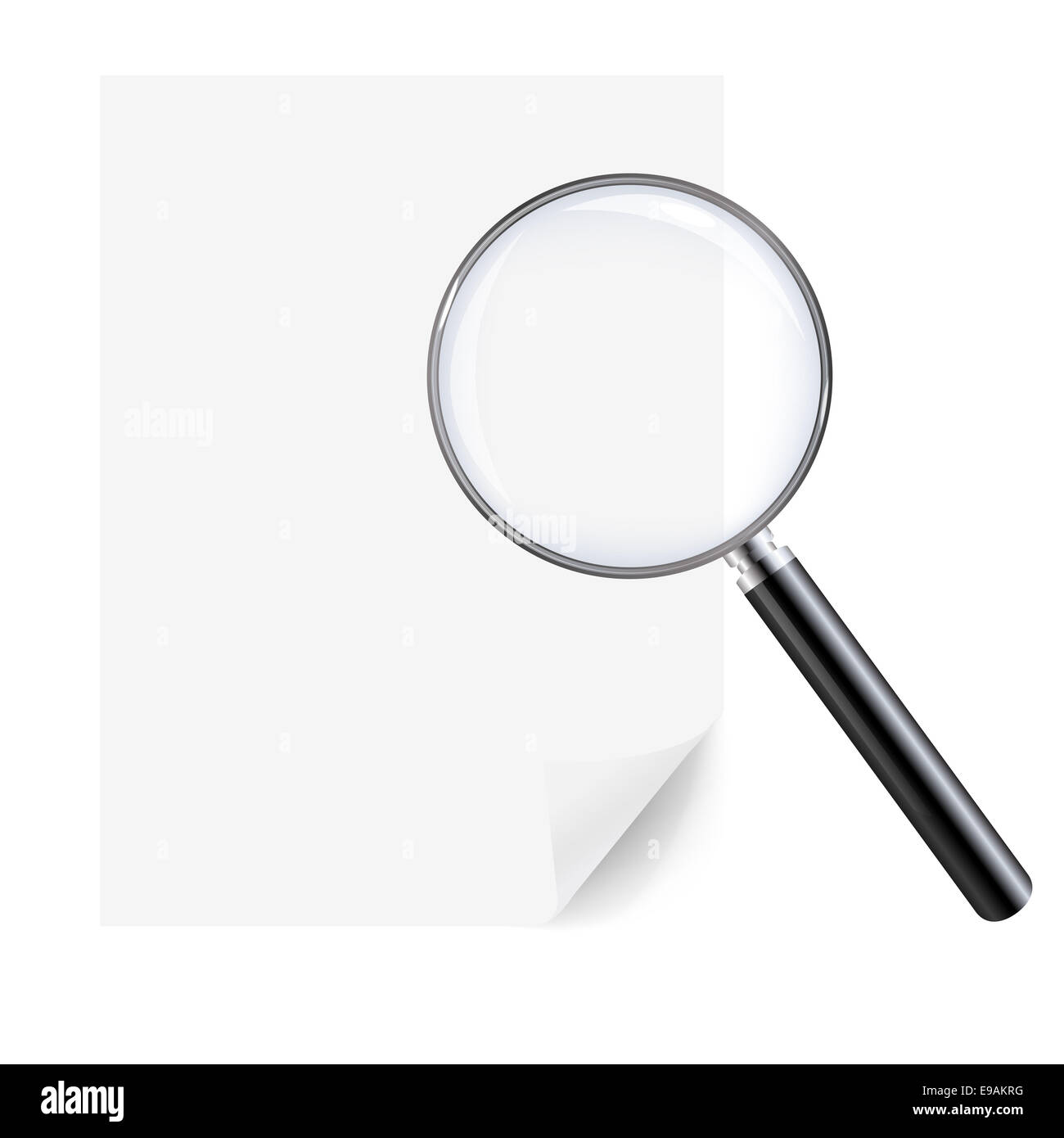 Magnifying Glass And Sheet Of Paper Stock Photo