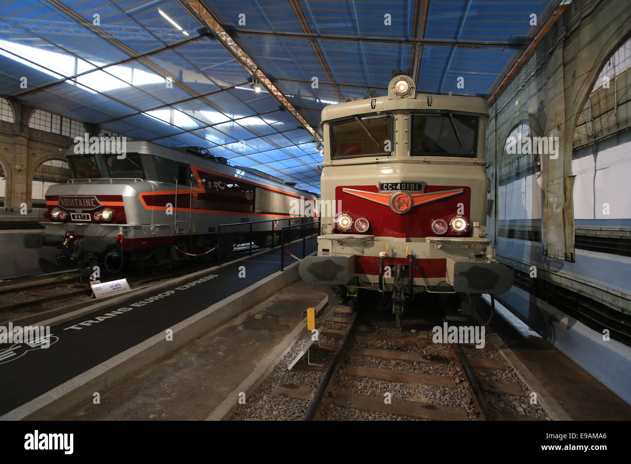 The Cité du Train (English: City of the Train or Train City), situated in Mulhouse, France, is the biggest railway museum in FR Stock Photo