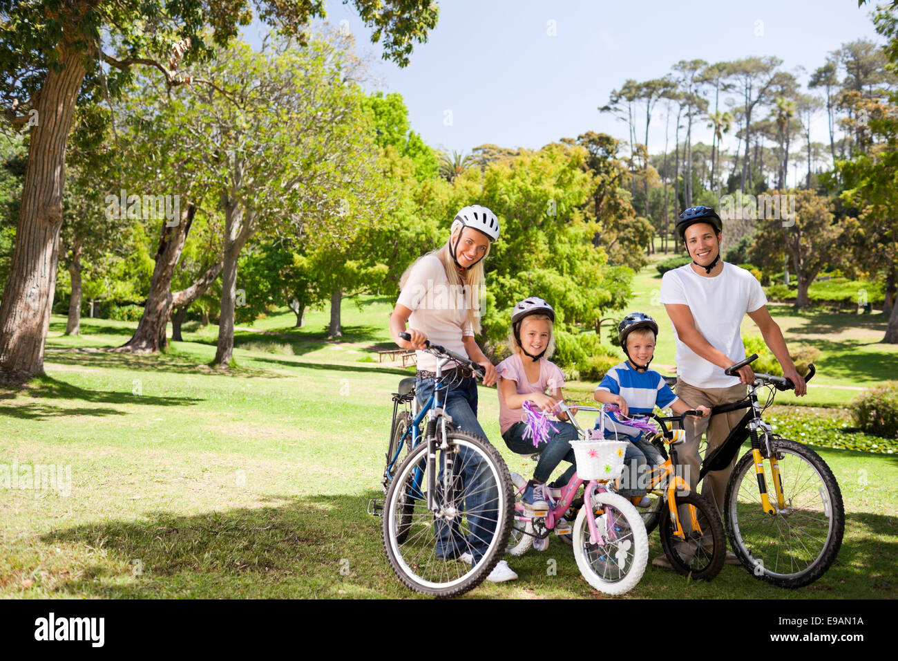 Family in the park with their bikes Stock Photo - Alamy