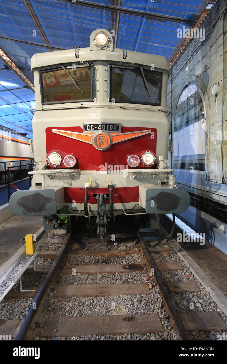The Cité du Train (English: City of the Train or Train City), situated in Mulhouse, France, is the biggest railway museum in FR Stock Photo