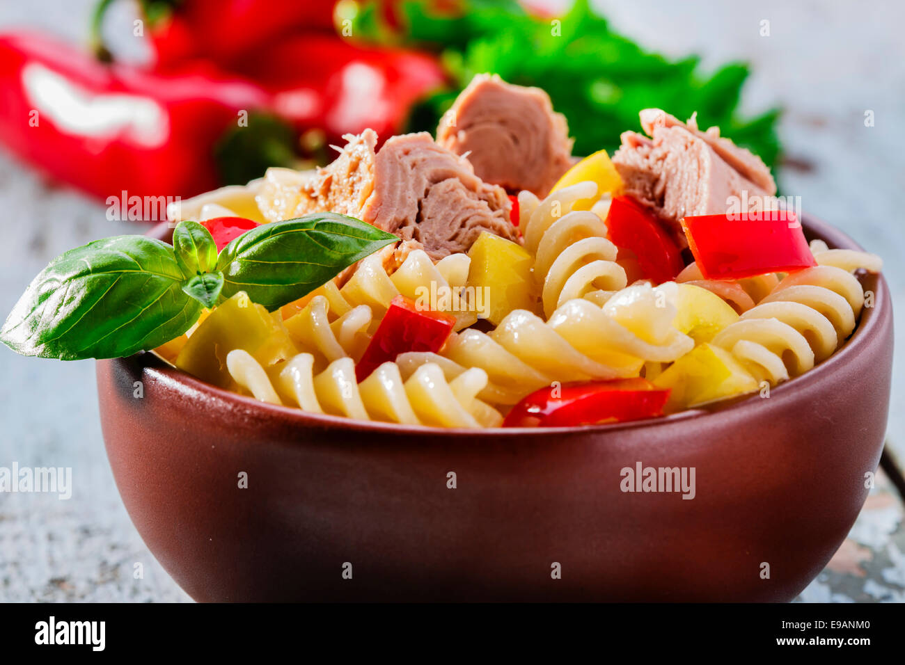 Pasta salad with tuna and pepper Stock Photo