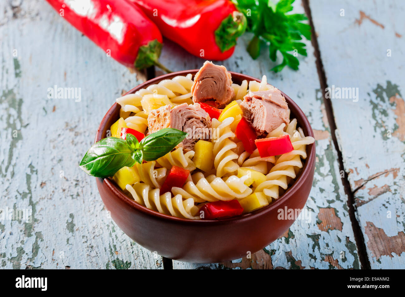 Pasta salad with tuna and pepper Stock Photo