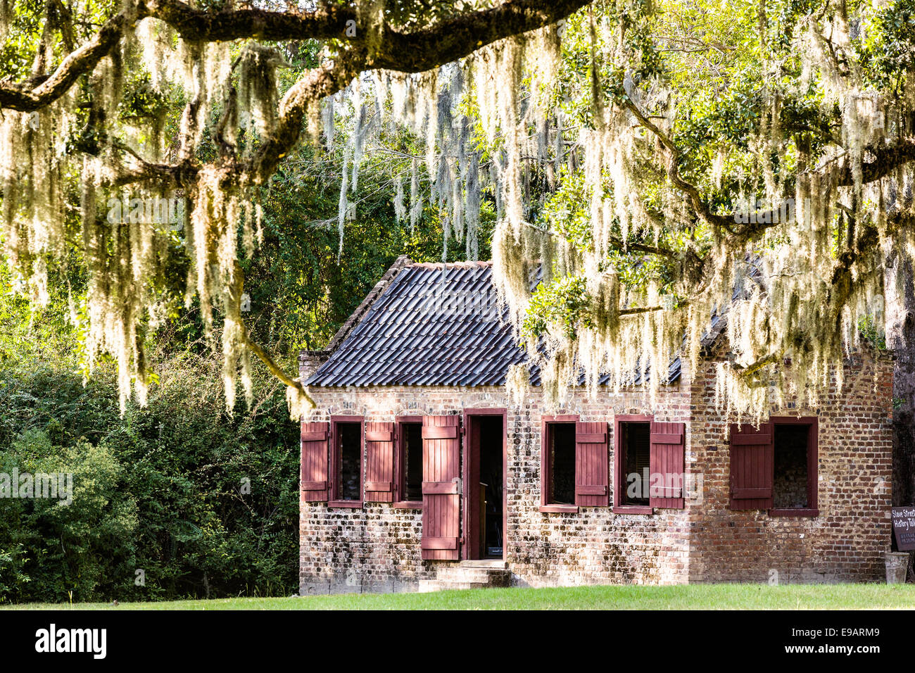 A slave cabin under spanish moss at Boone Hall Plantation in Mt
