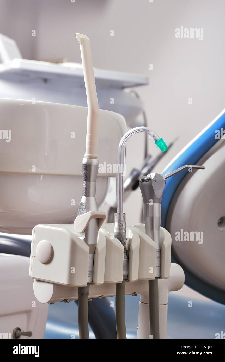 Dental chair and dental tolls Stock Photo