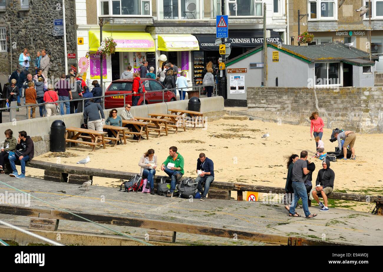 People in St Ives Cornwall England uk Stock Photo