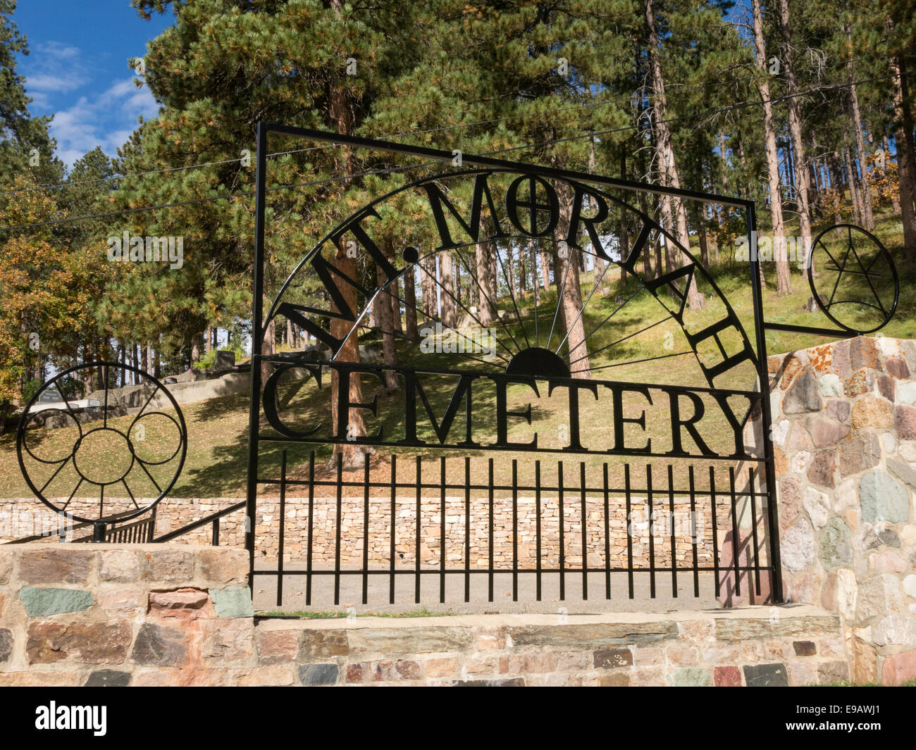 Main Gate, Mount Moriah Cemetery in Deadwood, South Dakota, USA Stock