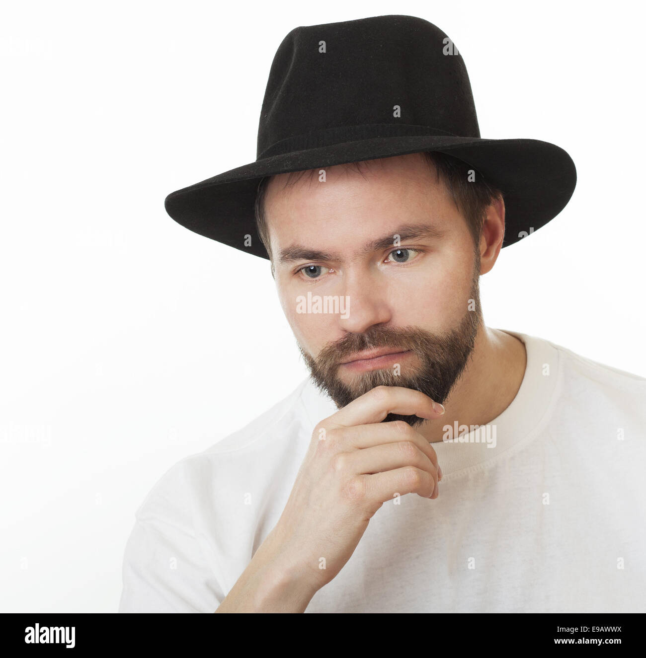 Man with a beard in the Jewish hat kneych. Stock Photo