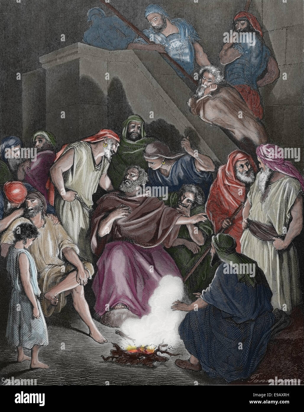 Illustrated Bible. New Testament. Saint Peter denying Christ. Drawing