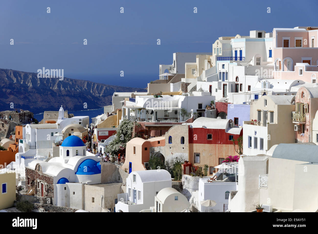 Buildings and churches, Oia, Santorini, Cyclades, Greece Stock Photo