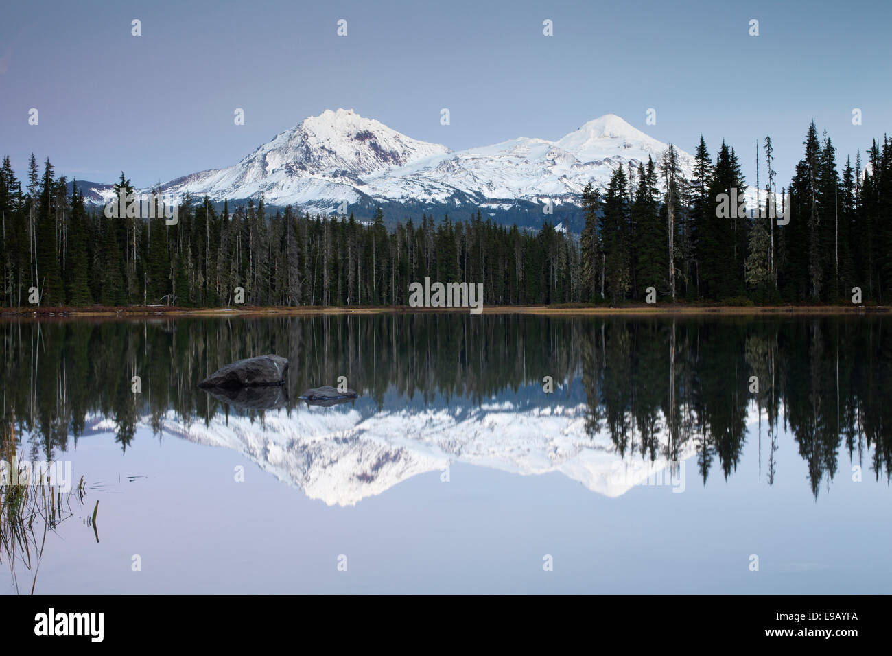 Scott Lake with Three Sisters, Eugene, Oregon, United States Stock