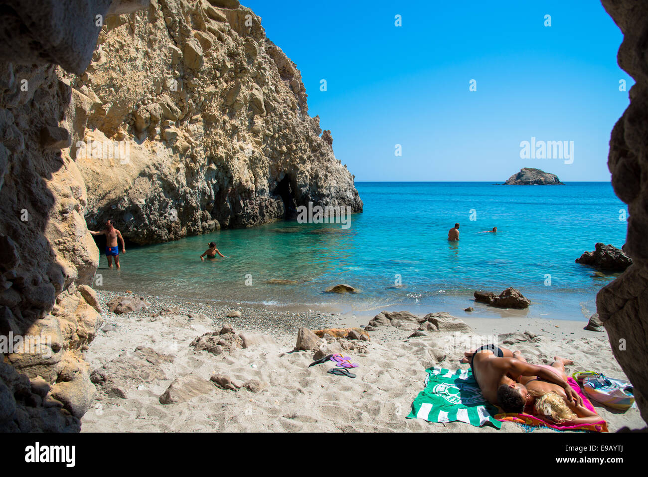 idyllic beach of tsigrado at milos island greece Stock Photo