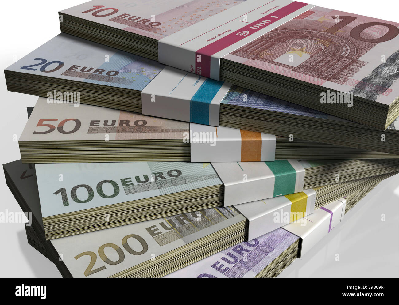 Bundles of money, Euro banknotes Stock Photo