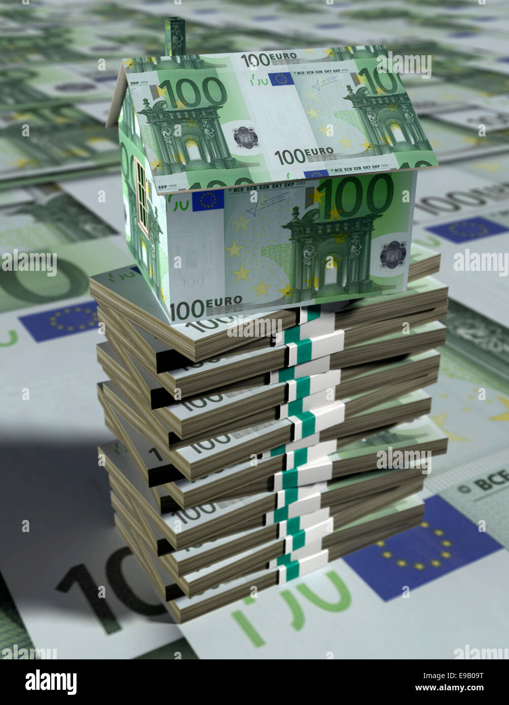 House made of euro banknotes on bundles of money Stock Photo Alamy