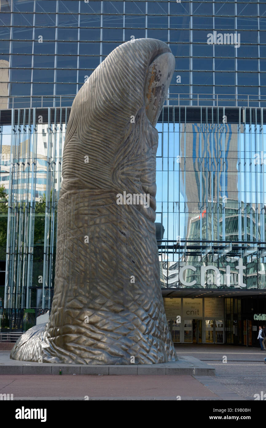 Giant finger-sculpture outside the shopping center of La Défense, Region Île-de-France, France Stock Photo