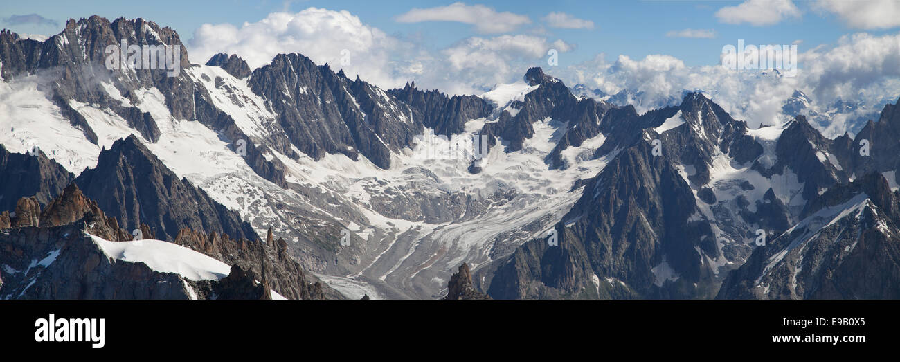 Les Droites, Aiguille du Triolet and Glacier and Aiguille de Talefre in the French Alps. Stock Photo