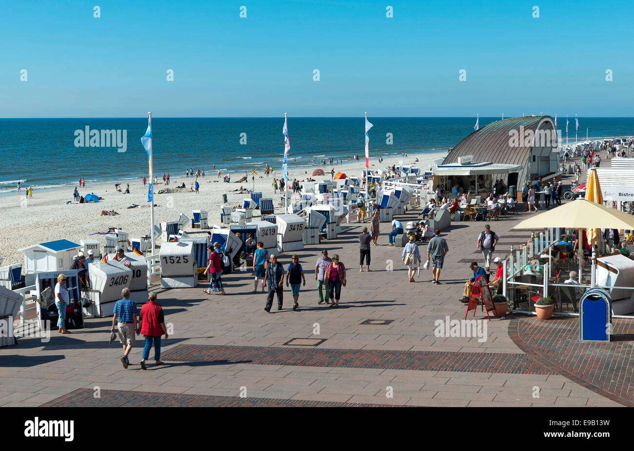 People on the promenade at Westerland, Sylt, Schleswig-Holstein, Germany Stock Photo