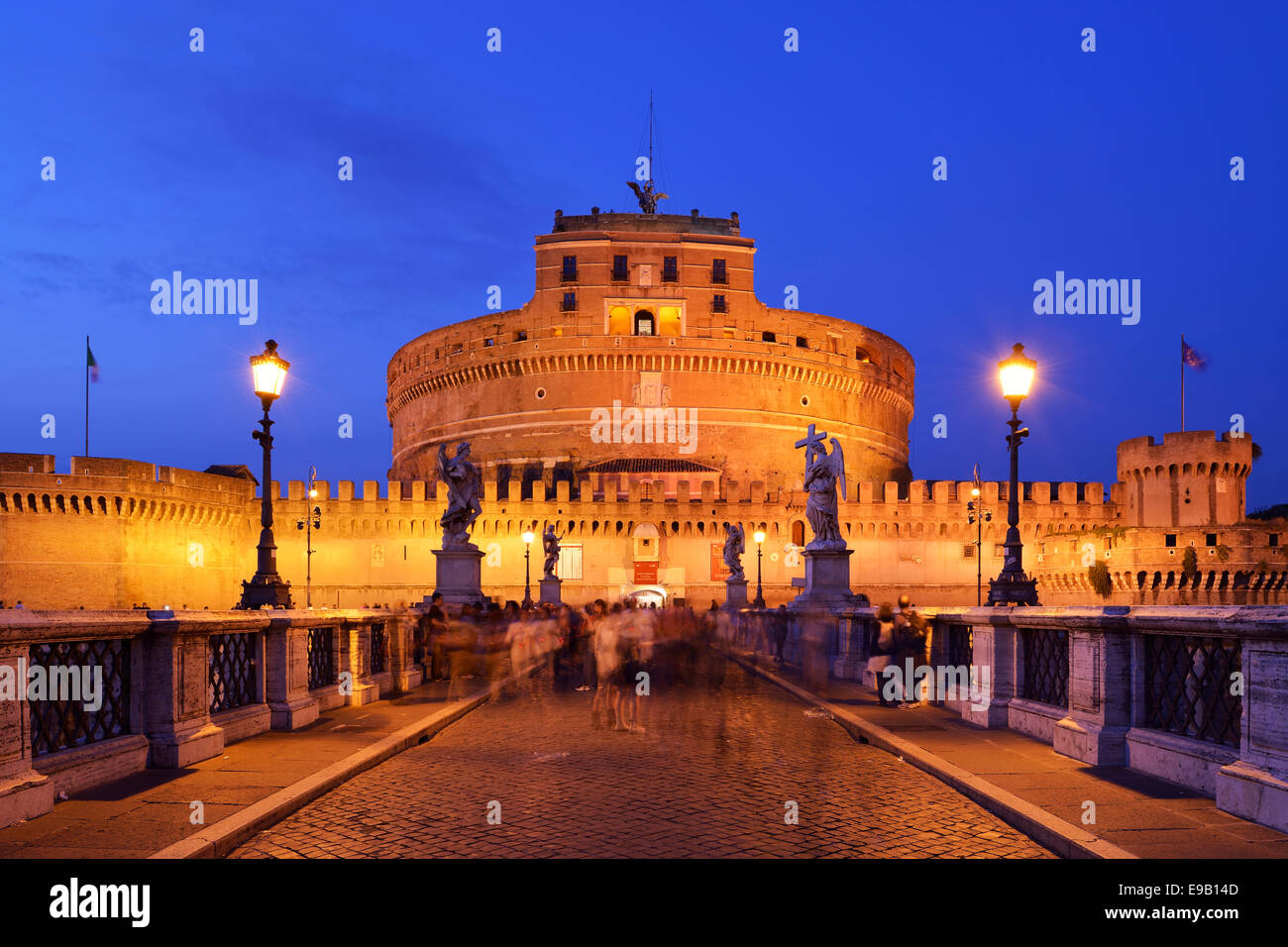 Ponte Sant&#39;Angelo and Castel Sant&#39;Angelo in the evening light, Rome, Italy Stock Photo