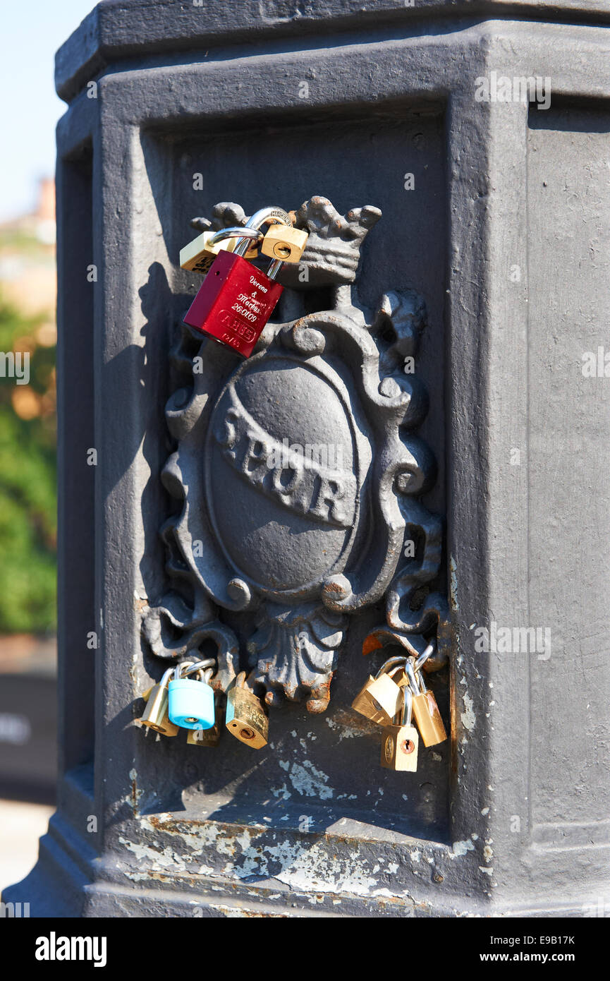 Love padlocks at Ponte Milvio, Rome, Italy Stock Photo