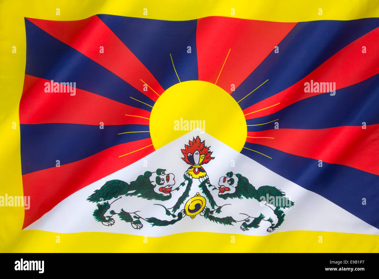 The Tibetan Flag - Snow Lion Flag - Free Tibet Flag Stock Photo
