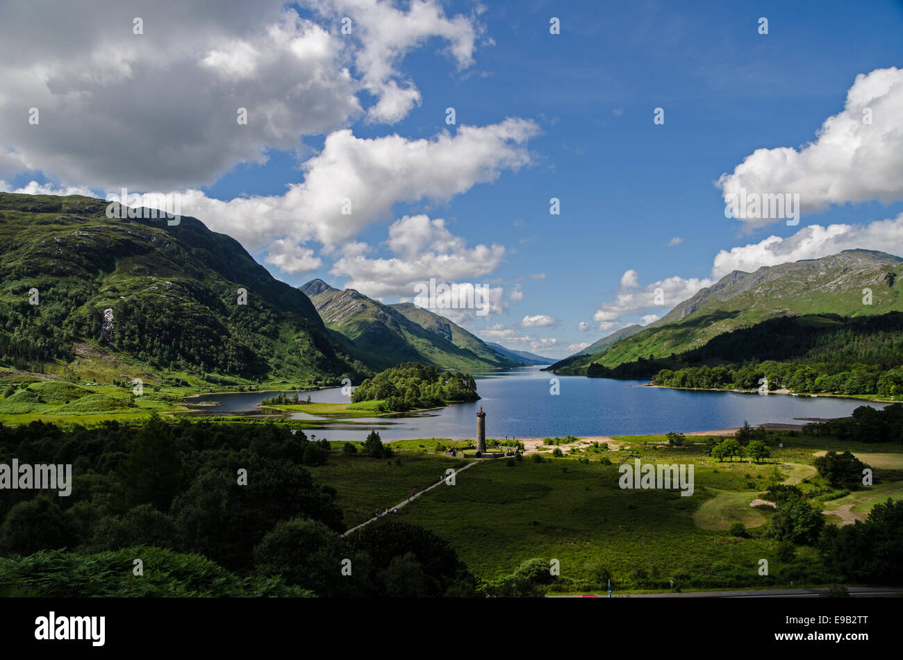 Loch Shiel and Jacobite memorial, Glenfinnan, Scottish Highlands Stock Photo