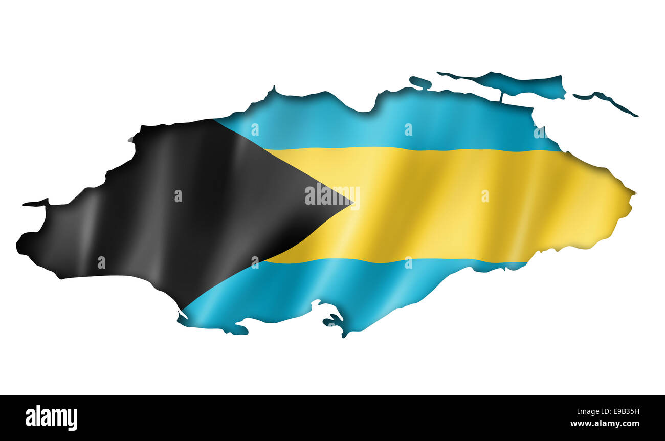 Bahamas flag map, three dimensional render, isolated on white Stock Photo