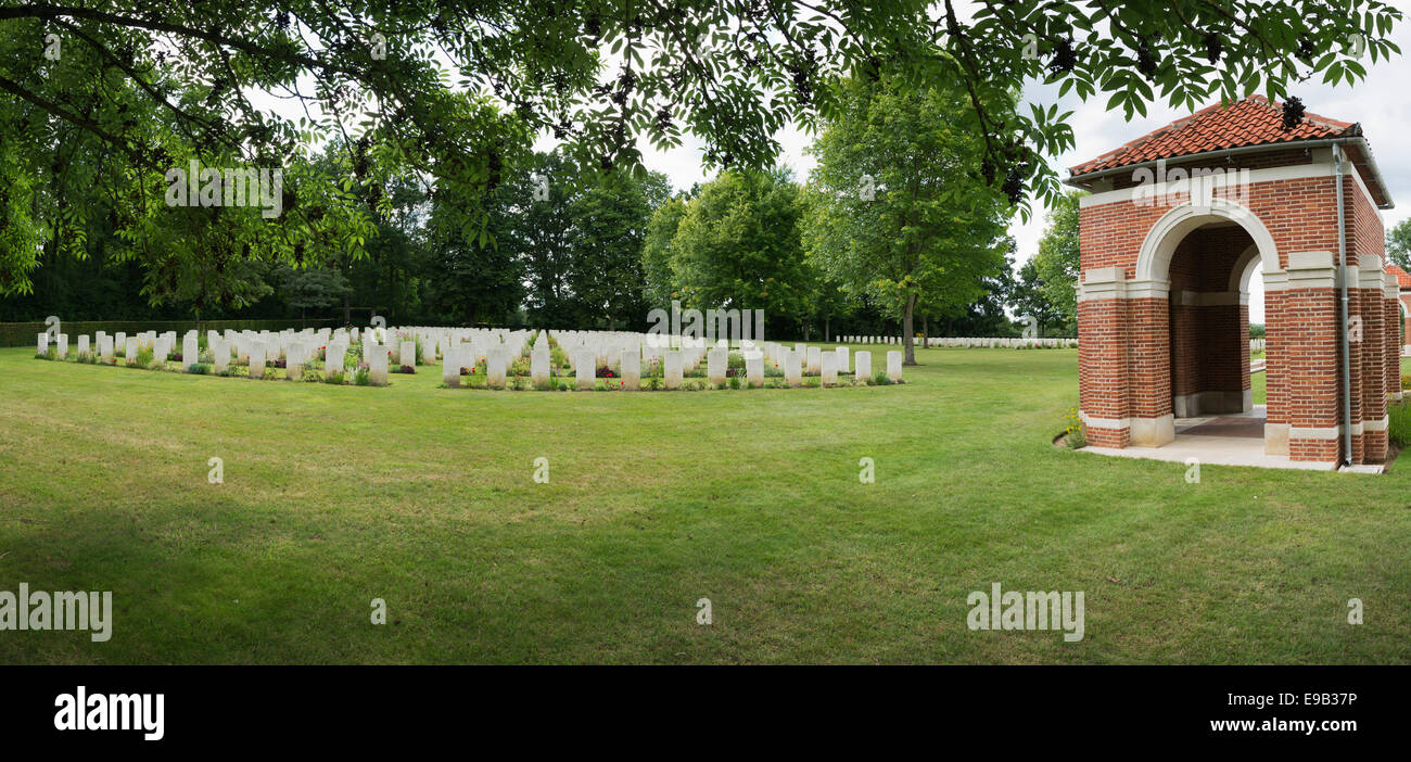 Panorama of the Military cemetery of the Commonwealth in Hotton Stock Photo