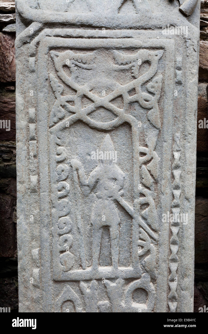 A West Highland grave slab in Kilmory Knap Chapel, Knapdale, Argyll & Bute, Scotland UK Stock Photo