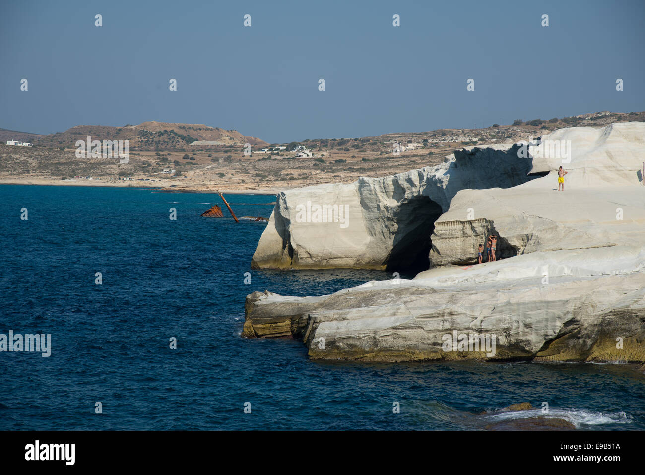 sandstone cliffs at sarakiniko beach at milos in greece Stock Photo