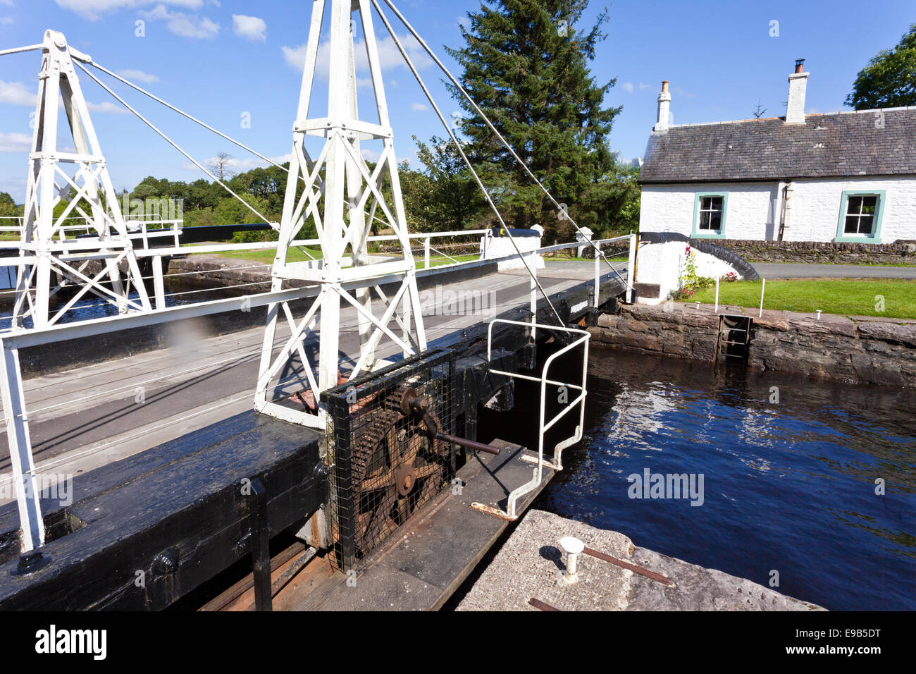 The Crinan Canal - The manual winding mechanism for opening Dunardry Bridge, Argyll & Bute, Scotland UK Stock Photo