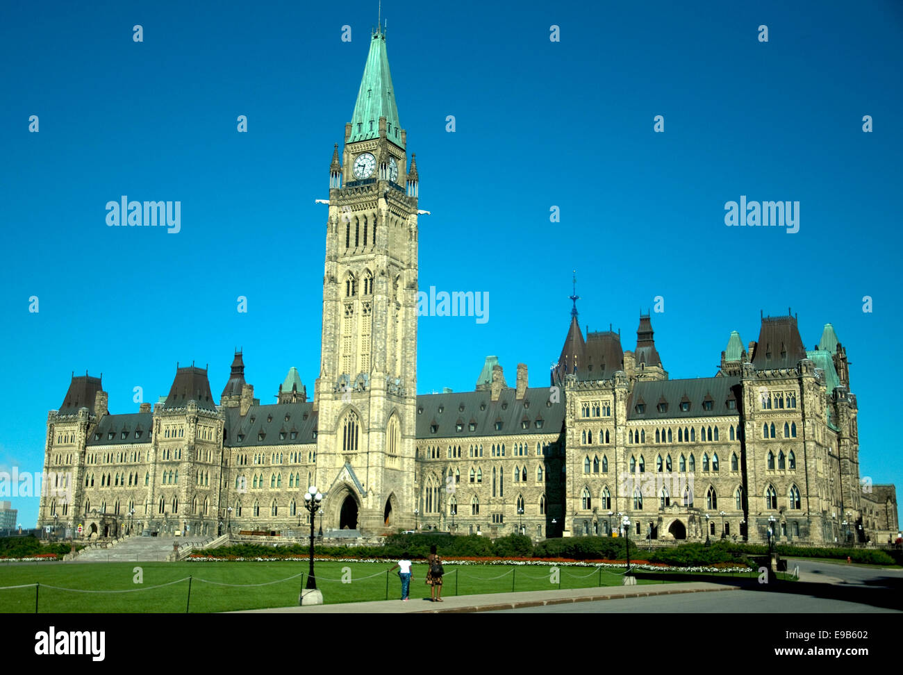 On Ottowa's Parliament Hill the so-called Central Block with its Peace Tower dominates the city's skyline Stock Photo