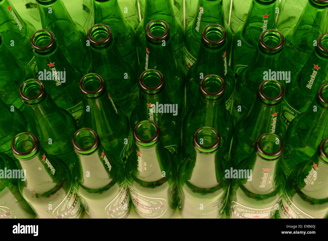 Rows of empty Heineken bottles Stock Photo Alamy