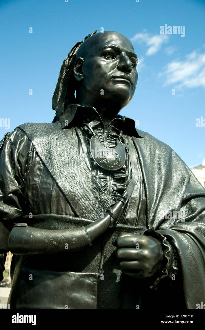Statue in Ottawa's Valiants Memorial of Joseph Brant (1743-1807), or Thayendanegea, a Mohawk military and political figure Stock Photo