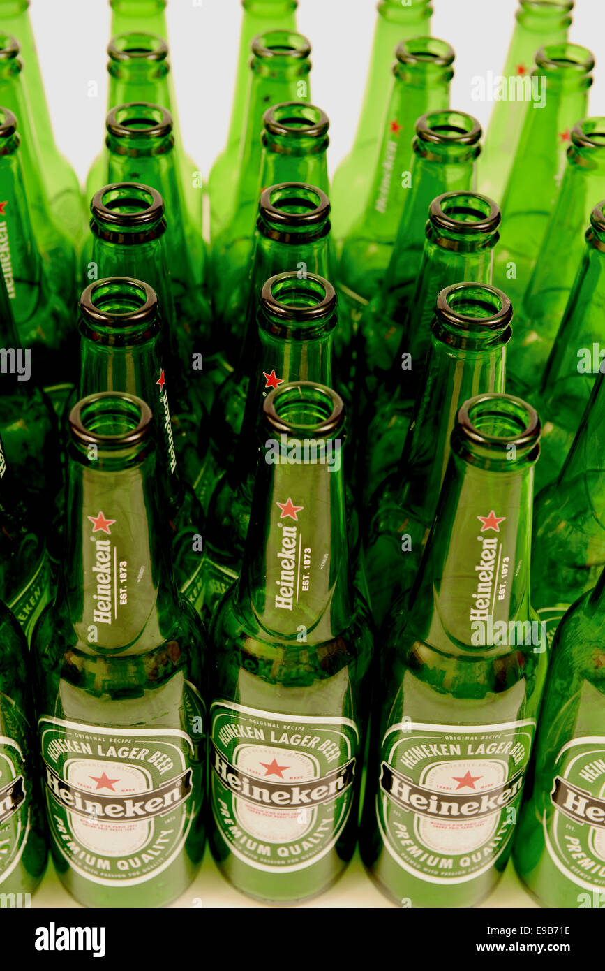 Rows of empty Heineken bottles Stock Photo Alamy