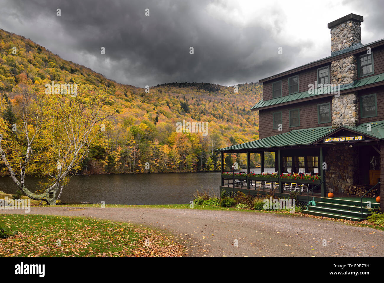 Private fly fishing Lake Mansfield Trout Club house in Stowe Vermont Stock Photo