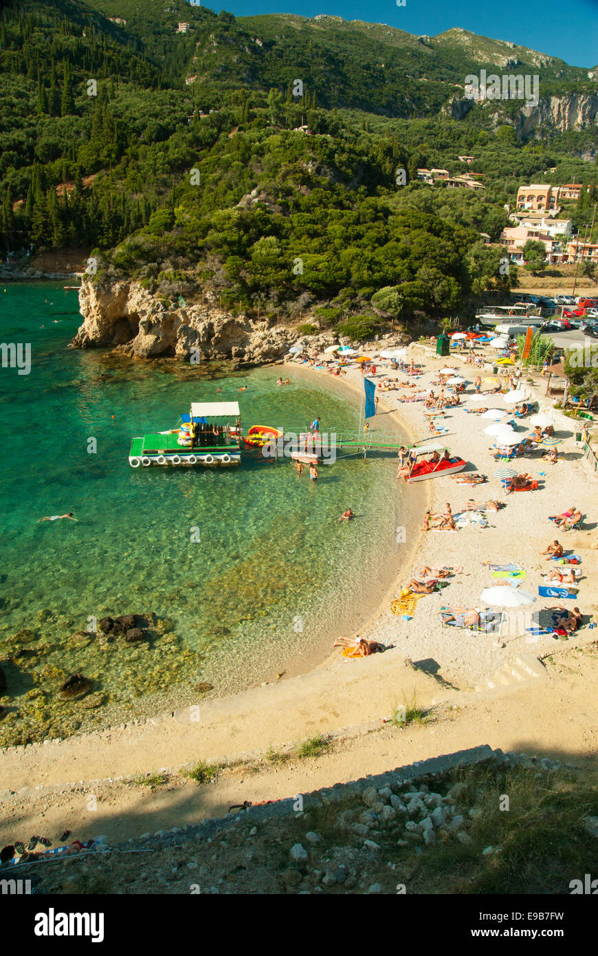 Corfu, Greece, Circa 1960's, A beach scene at Paleokastritsa