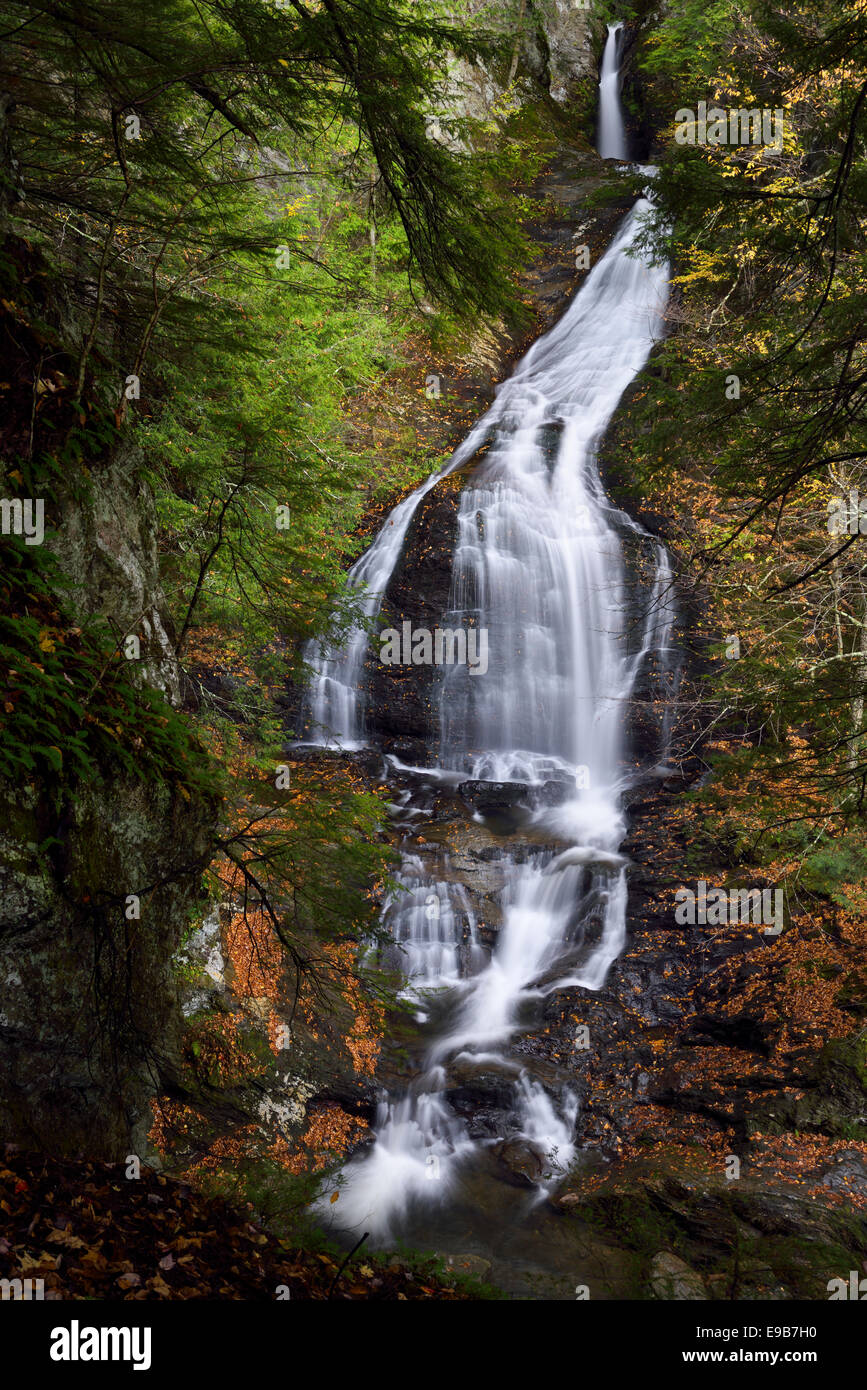 Moss Glen Falls in deep forest at Stowe Vermont USA in Autumn Stock Photo