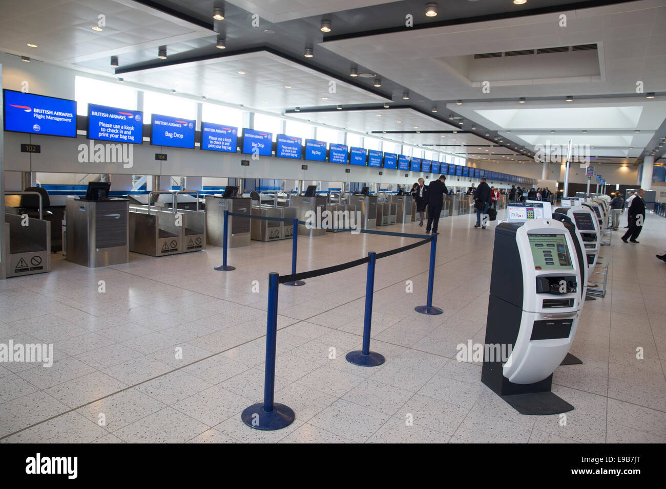 Unmanned checkin desks at Gatwick Airport, London. Automated self checkin machines Stock Photo