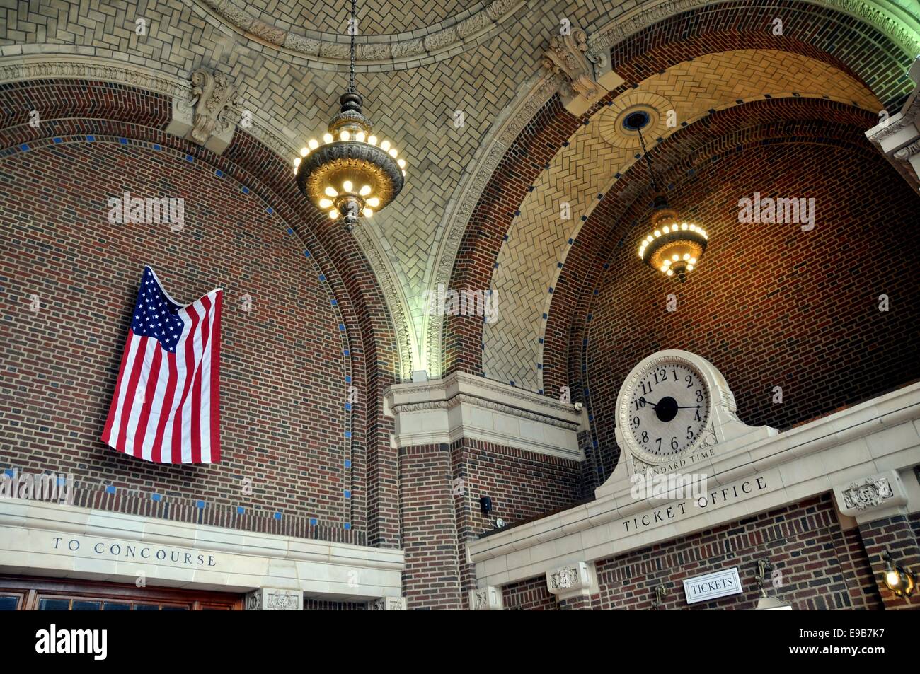 YONKERS, NEW YORK Interior of main entrance hall with vaulted brick