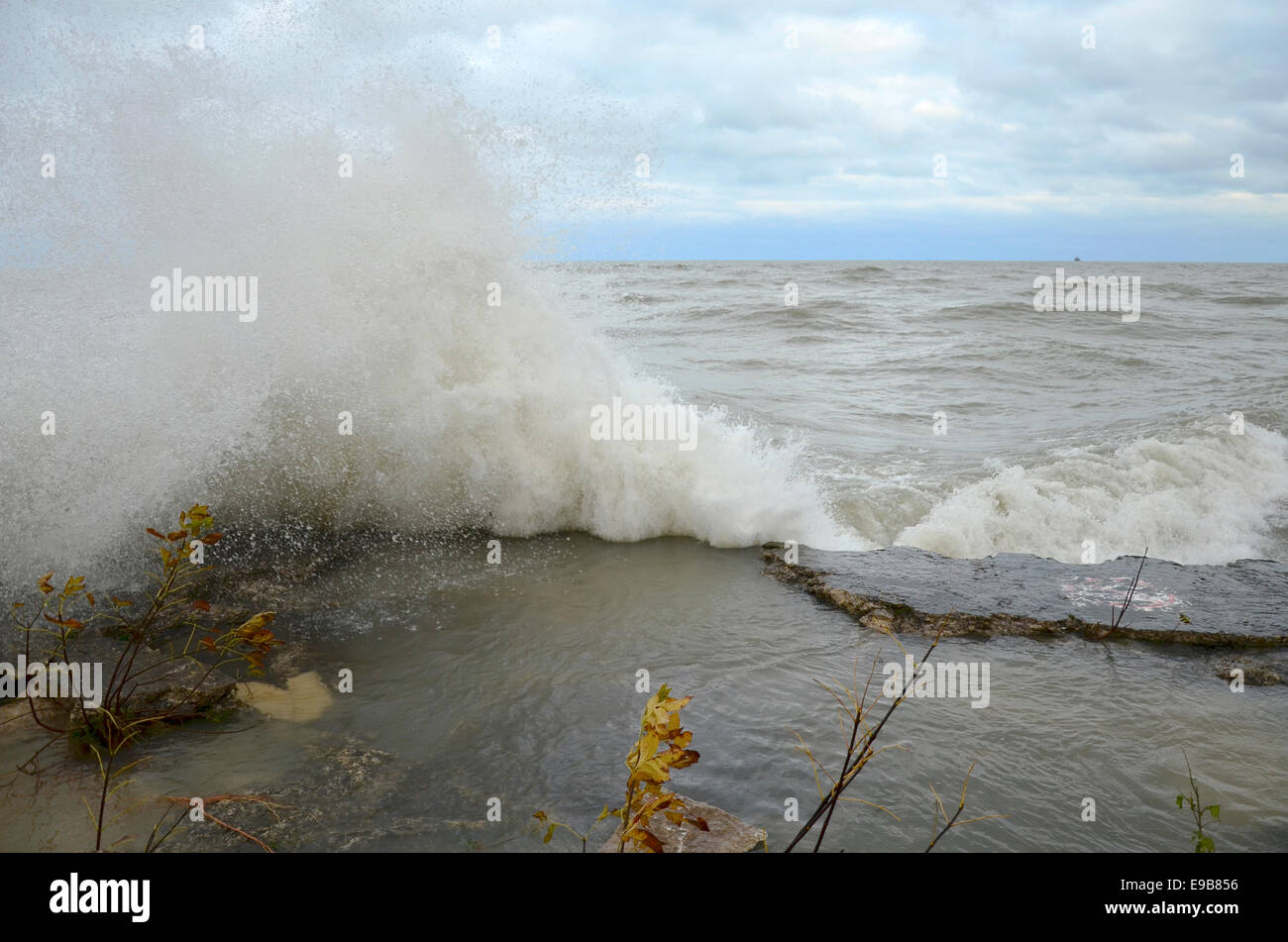 Waves on Chicago's shore Stock Photo