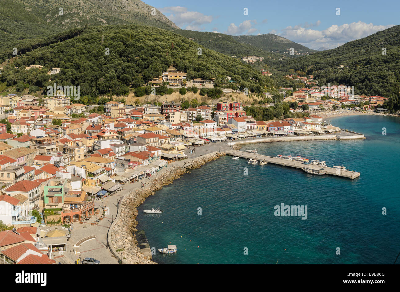 Overlooking the town of Parga, Greece from the Venetian Castle Stock Photo
