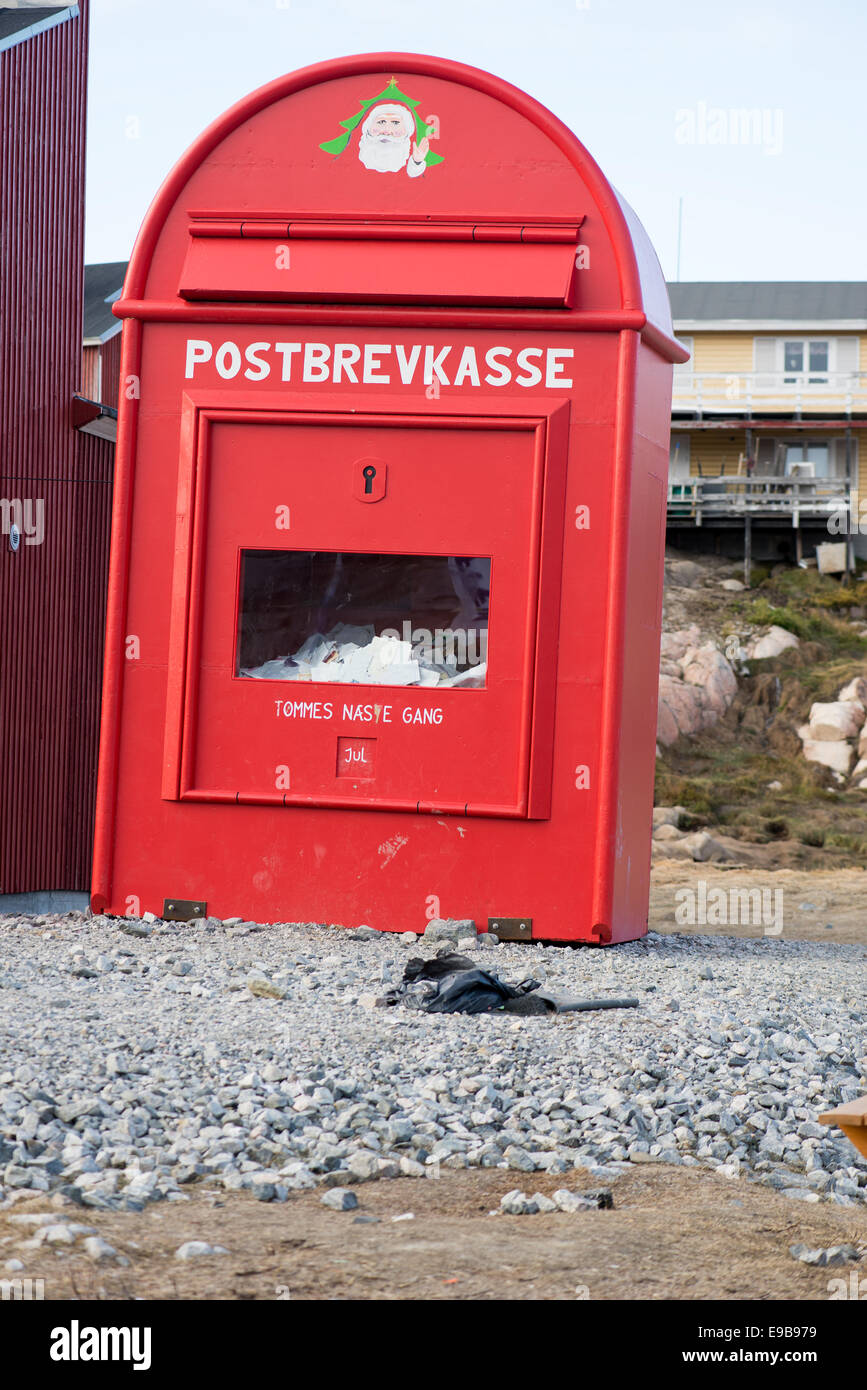 Red Santa Claus Mailbox in Ilulissat Greenland Stock Photo